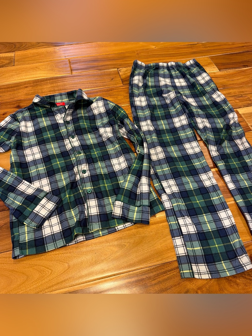 Macy's Boys Green Navy Plaid Flannel Pajama Set